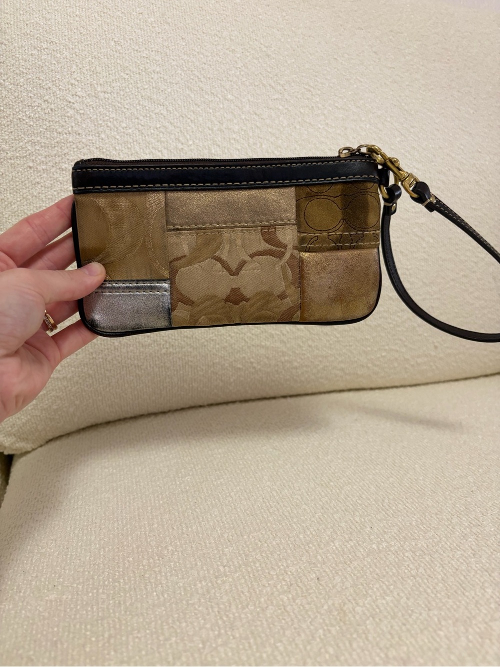 Vintage Coach Patchwork Leather Wristlet in Metallic Gold/Brown